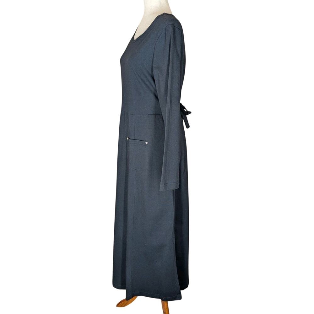 Vintage J. Suzette Black Cotton Maxi Dress Long Sleeve Pockets Lagenlook Size M - Picture 3 of 13